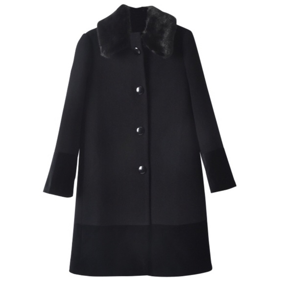 KATE SPADE • Fur Collar Velvet Trim Coat
